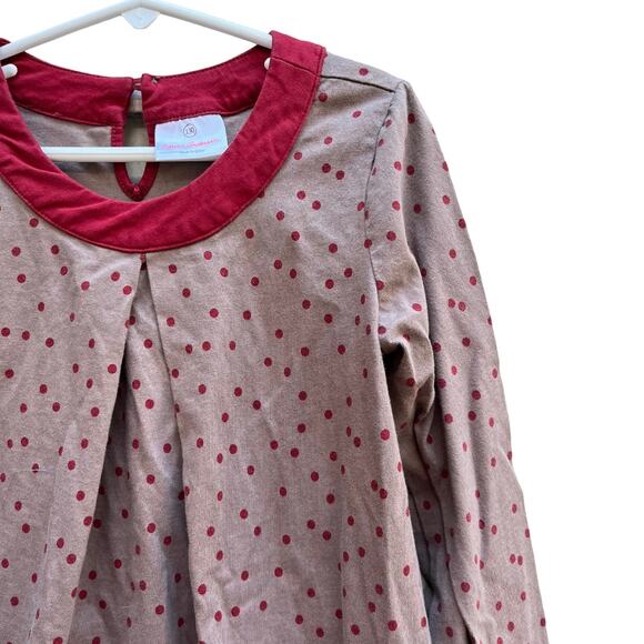 Hanna Andersson Tan Burgundy Confetti Dot Cotton Knit Dress Girl 130 US 8 - Picture 2 of 5